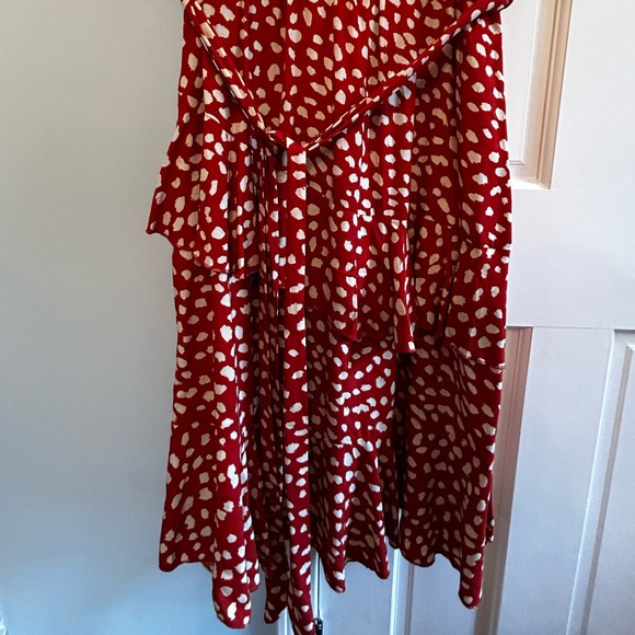 Belted Dalmatian Print Ruffle Trim Dress, Sz L - Picture 6 of 13